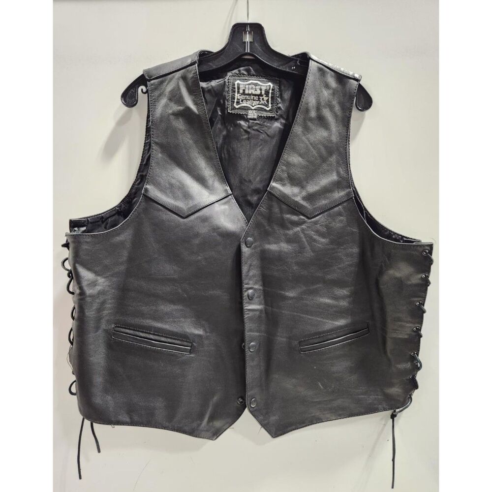 Rare Vintage Jägermeister Men's Black Leather Biker Leather Vest Size 3XL 3X